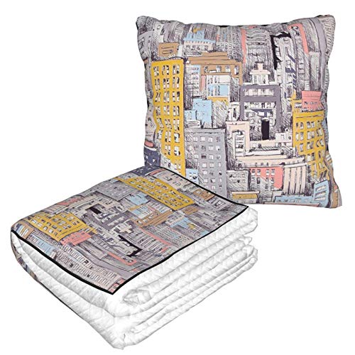 Pillow Blanket 2 in 1 Colorful City Blanket Lightweight Plush Bed Throw Convertible Fleece Blanket Soft Travel Neck Pillow Sofa Combo Blankts