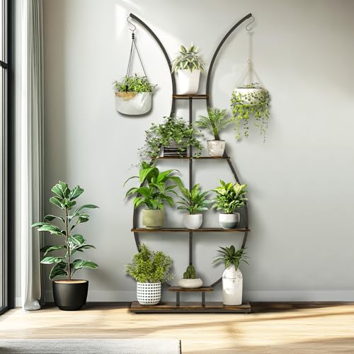 unho Porta Piante in MDF e Metallo 5 Ripiani, 181cm Stile Mobili con Ganci