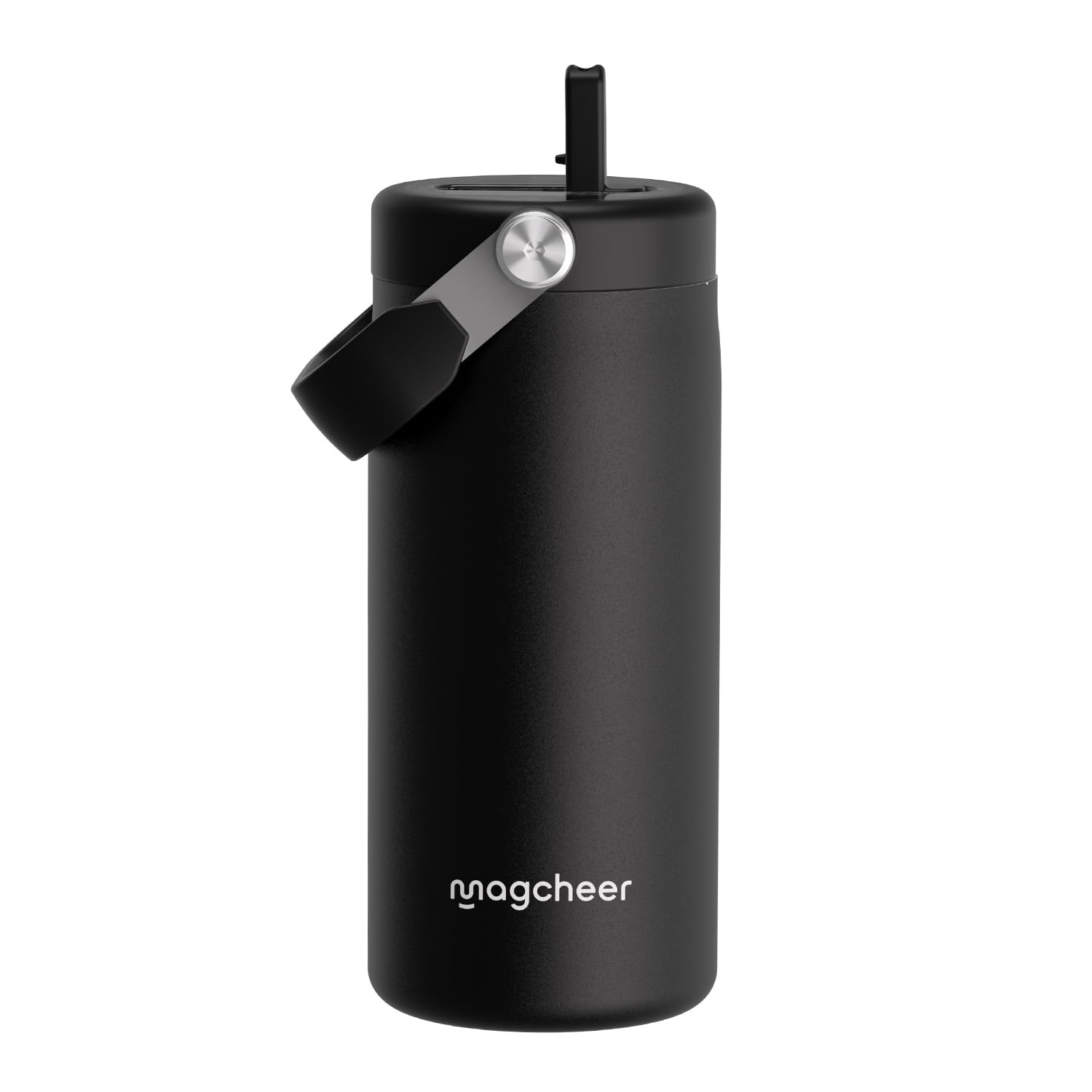 magcheer Insulated Ceramic Lined Water Bottle with Straw 500ml | Stainless Steel Water Bottle with Handle | Leakproof & BPA-Free | Fits Cup Holders | Great for Office School Travel(Black)