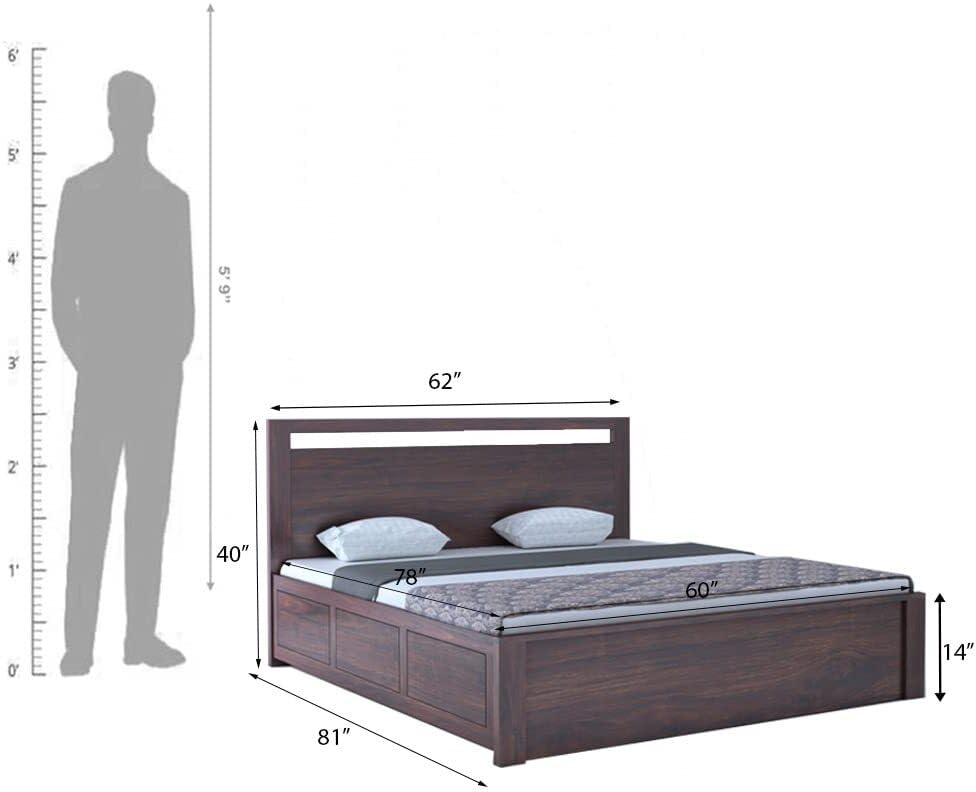 Image of FurnitureSolid Sheesham Wood Jaipur Queen Size Bed with Box Storage WoodenBed for Bedroom Solid Wood Queen Box Bed | Finish Color - Walnut, DIY