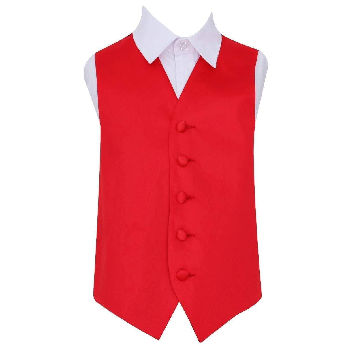 DQT Boys Plain Satin Waistcoat - Wedding Pageboy Formal Suit Vest - Red 7-8 Years 28"