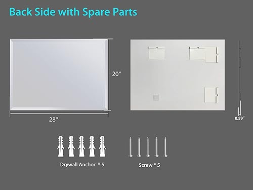 Miniatura 6 de LAMCHMOR Espejo de baño con borde biselado sin marco, espejo de pared rectangular de 24 x 32 pulgadas, a prueba de explosiones e inastillable,