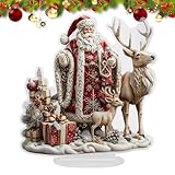 Ranley Cartel Navideño para Mesa | Letrero Navideño Acrílico 2D De Santa Y Reno,Suministros para Fiestas Y Decoración Navideña para Estudio Hogar Estantería Entrada Salón Dormitorio Niños Adultos