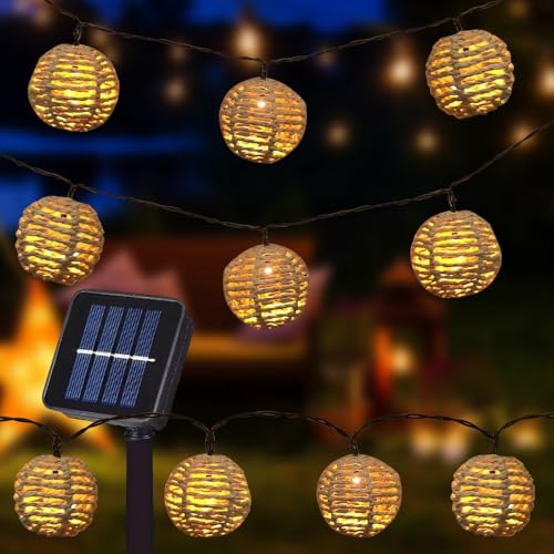 RNPKZ Lot de 10 guirlandes lumineuses solaires à LED pour l'extérieur, en rotin, lampions solaires pour extérieur, résistant aux intempéries, IP67, corde...
