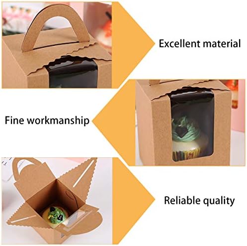 15 Pcs Cupcake Gift Boxes, Individual Cupcake Containers, Bakery Boxes, Disposable Take-Out Pastry Packaging Box with Clear Display Window and Handle, Cake Holder Carrier Gift Box for Desserts