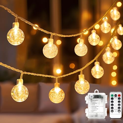 Globe String Lights Fairy Lights Battery Operated 16.4ft 50LED String Lights with Remote Waterproof Indoor Outdoor Hanging Lights Decorative Christmas Lights for Home Party Patio Garden Wedding Metaku