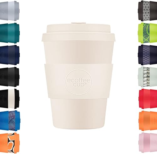 Ecoffee Cup Waicara - Taza de café reutilizable de 11.8 fl oz, ecológica, 100% a base de plantas, con tapa y funda de silicona, sin melamina y