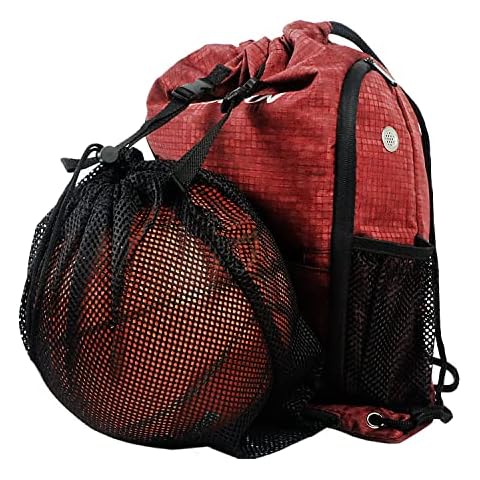 FULFUN Drawstring Basketball Backpack Sports Gym Bag With Shoe Compartment and Two Water Bottle Holder (Red, L) Cover