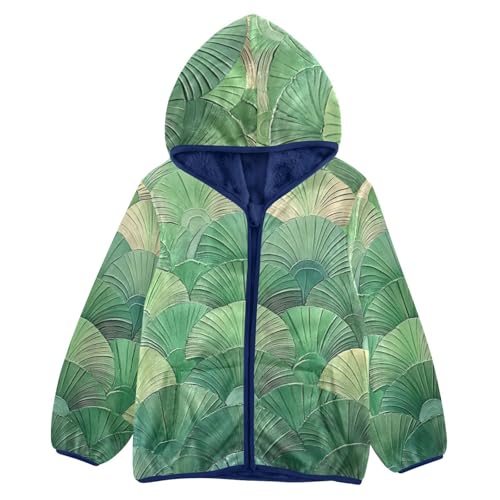 Green Stripped Scallop Girls Fleece Jacket Girls Fall Jacket Girls Zip Up Hoodie Girls Sherpa Jacket 2-10T