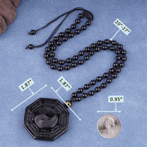 Black Obsidian Necklace Talisman Amulet Protection Pendant with Adjustable Bead Chain Healing Crystal Stone Necklaces for Men Women3