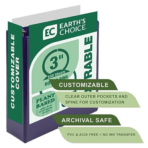 Image of Samsill Plant-Based 3 Inch Durable Round Ring, View Binder, Eco-Friendly, USDA Certified Biobased, Single, Purple