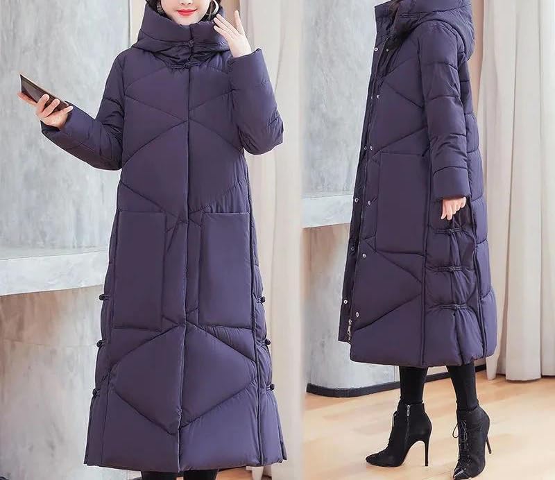 Women Vintage Thicken Down Cotton Jacket Winter Loose Long Hooded Parka