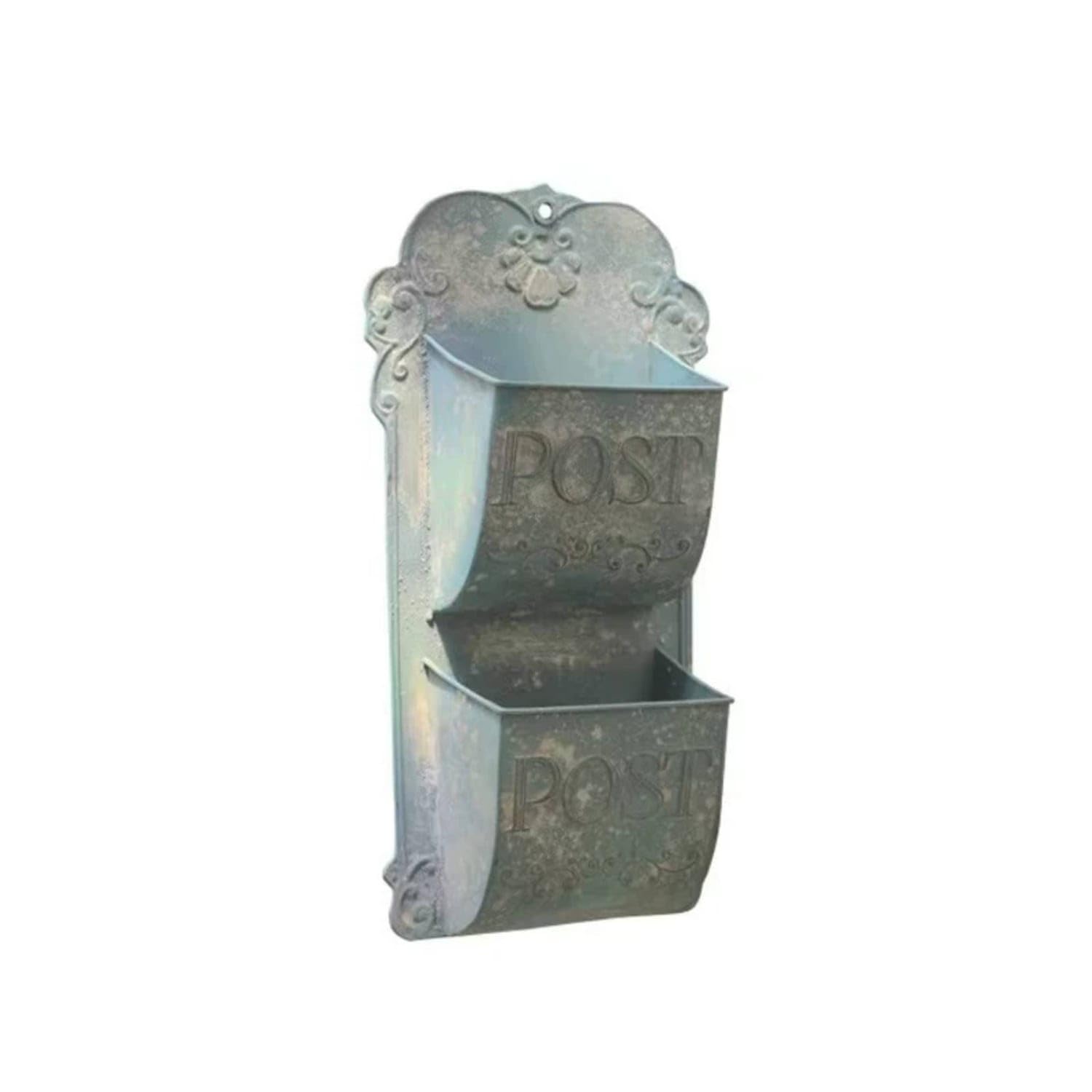 Embossed Lettering Decorative Mailbox Scrollwork Details Wall-Mounted Mailbox Organizer Distressed Finish Rustic Post Box, Blue-image-34