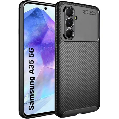Image of TheGiftKart Rugged Carbon Fibre for Samsung Galaxy A35 5G Armor Back Cover Case | Shockproof & Protective | Stunning Minimalist Design Back Case Cover for Samsung Galaxy A35 5G (TPU, Black)
