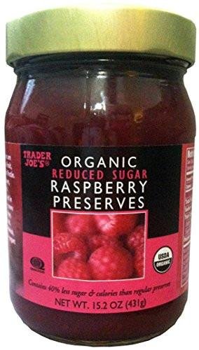 Trader Joe's Organic Reduced Sugar Raspberry Preserves 15.2 oz (Pack of 2 Bottles)