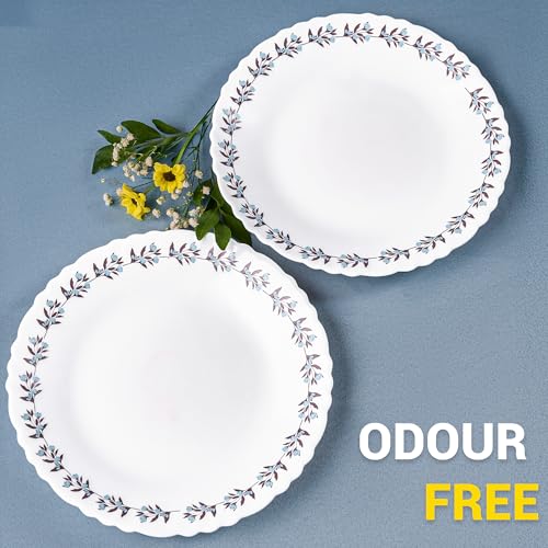 Image of Treo by Milton Opalware Aurelia Lavelle Dinner Set of 18 | Serving for 6 | Microwave & Dishwasher Safe | Bone-Ash Free | Tempered Toughness | Plates & Bowls | Crockery Set for Dining I Gift Set