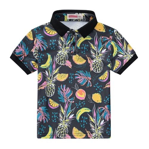 2025 Kids Fashion Summer Polo Shirt Toddler Casual Floral Short Sleeve Tshirt Girls Boys Collared (Black, 18-30 Months)