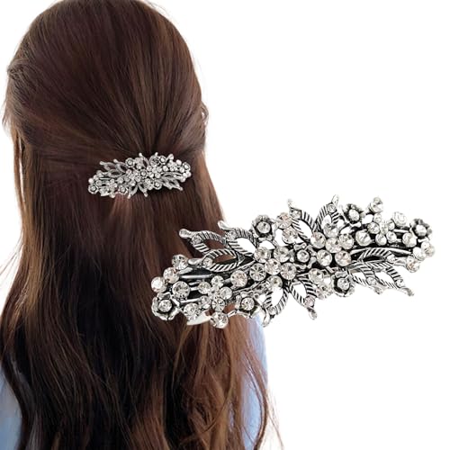 [Herbeluemily] バレッタ 髪留め ビジュー アンティーク調 フラワー ヘアアクセサリー メタル エレガント A シルバー HM-0150-R05-A-SVの商品画像（Amazon）