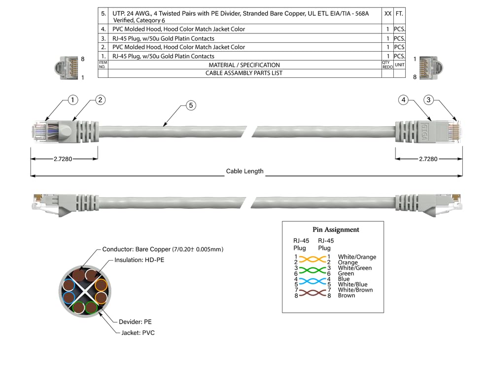 Cable Leader Cat 6 UTP Snagless Ethernet Cable 1 ft Gray miniatura 6