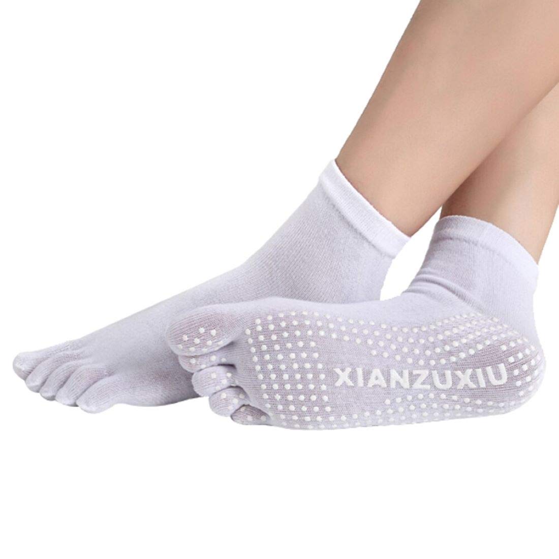 Digital ShoppyProfessional Non-Slip Breathable Five Finger Toe Pilates Massage Elastic Cotton Yoga Exercise Socks - 1 Pair
