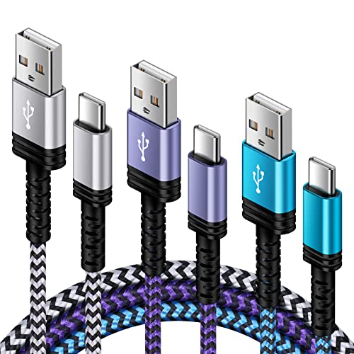 USB-A to USB C Charger Braided Cord 3Pack 3/6/10FT Long USB A to Type C Charger Cable Fast Charging for Samsung Galaxy S24 S23 Ultra,S23+,A14,A13,S22 Ultra,S21 FE,A54,A04S,S20 S10 S9,Pixel 7a 7 6 Pro