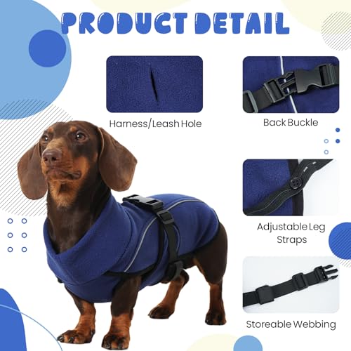 Hjyokuso Dackel Hundemantel M, Warmer Dackels Wintermantels, Warmer Wintermantel für Kleine Hunde, Verstellbare Hundejacke mit Hohem Kragen und Reflektierenden Streifen Marineblau