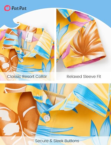 Image of PATPAT Family Hawaiian Matching Outfits - Mommy and Me Vacation Outfits | Halter Sundresses and Button Down Shirts,Caribbean Vacation Summer Tropical Outfits,Hawaiian Boho Tropical Floral Printed