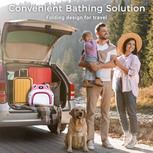 Image of BUNWAG Baby Bathtub,Collapsible Newborn Bathtub for Infant to Toddler with Soft Cushion and Thermometer,Portable Travel Newborn Tub with No-Slip Feet,Baby Shower Gifts,0-12 Months Babybath,Bright Pink