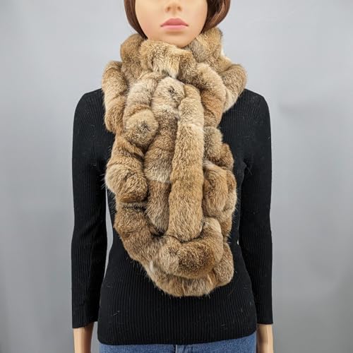 LVCOMEFF Women Natural Rabbit Fur Scarf Furry Neck Warmer Classic4