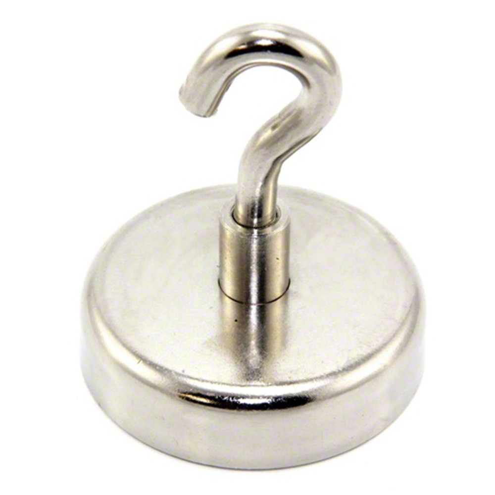 Magnet Expert® 60mm dia Neodymium Clamping Magnet with M8 Hook - 139kg Pull, Silver, 15x10x3 cm