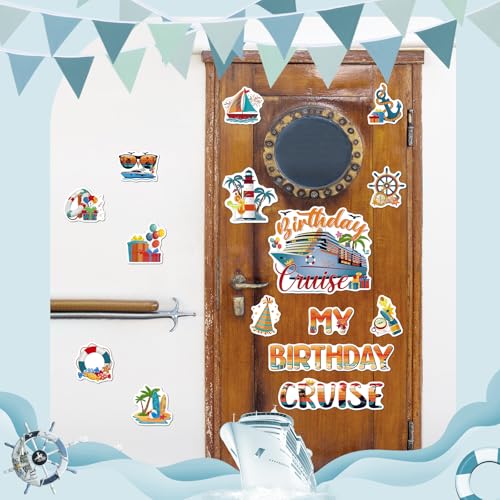 Image of Dazoratix Birthday Cruise Door Decorations - 15 Pcs Retro Ship Cabin Anchor Magnetic Funny Sea Navigation Magnets Stickers Stateroom Refrigerator Decals for Summer Carnival Party Accessories Car Decor