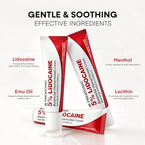 Image of Treatonic 5% Lidocaine Numbing Cream: Lidocaine Cream for Pain Relief, Itching, Burning, Soreness, Hemorrhoid - Maximum Strength Topical Numb - Fast Acting & Long Lasting Numbing - 4.2 oz