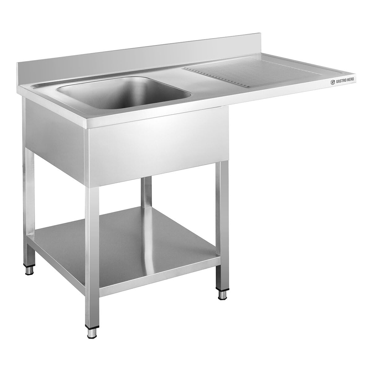 GastroHero Spülzentrum Edelstahl 1200x600 mm 1 Becken links mit Grundboden Aufkantung Spültisch Gastro Küche Spülbecken