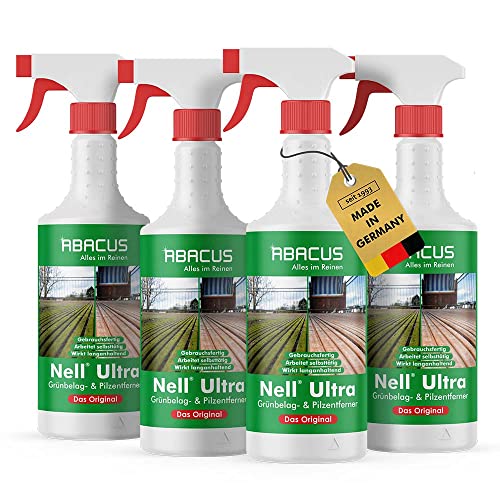 ABACUS® Grünbelagentferner & Algenentferner gebrauchsfertig für die Entfernung von Grünbelag und Algen – Nell Ultra 4 x 750 ml (7368)