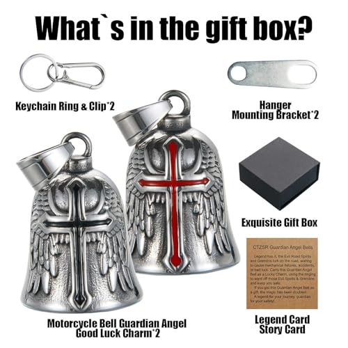 Image of Motorcycle Bell Guardian Angel Charm - Weather-resistant Good Luck Gremlin Bells With Gift Box, Legend Card, Keychain