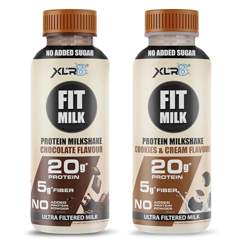 Image of XLR8 FitMilk Protein Milk | 20g Protein Milkshake 250ml (Pack of 2) | 5g Fibre | Chocolate & Cookies & Cream | No Added Sugar | Contains Prebiotic Fiber | Ideal for Early Mornings, Pre & Post Workouts Energy Drink