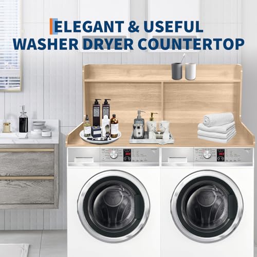 GarveeHome 2-Tier Washer Dryer Countertop, Wood Laundry Countertop with 2.75" H Edge Rails, Waterproof Washer Dryer Cover with Anti-Slip Pads for Laundry Room Organization and Storage