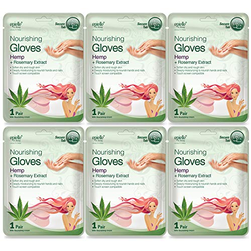 Epielle Nourishing Masks - Hemp + Rosemary Extract for Deep Moisturizing 100% Vegan & Cruelty-Free (Gloves 6pk) For Dry Hand Spa Masks, Holiday Beauty Gifts, Stocking Stuffers