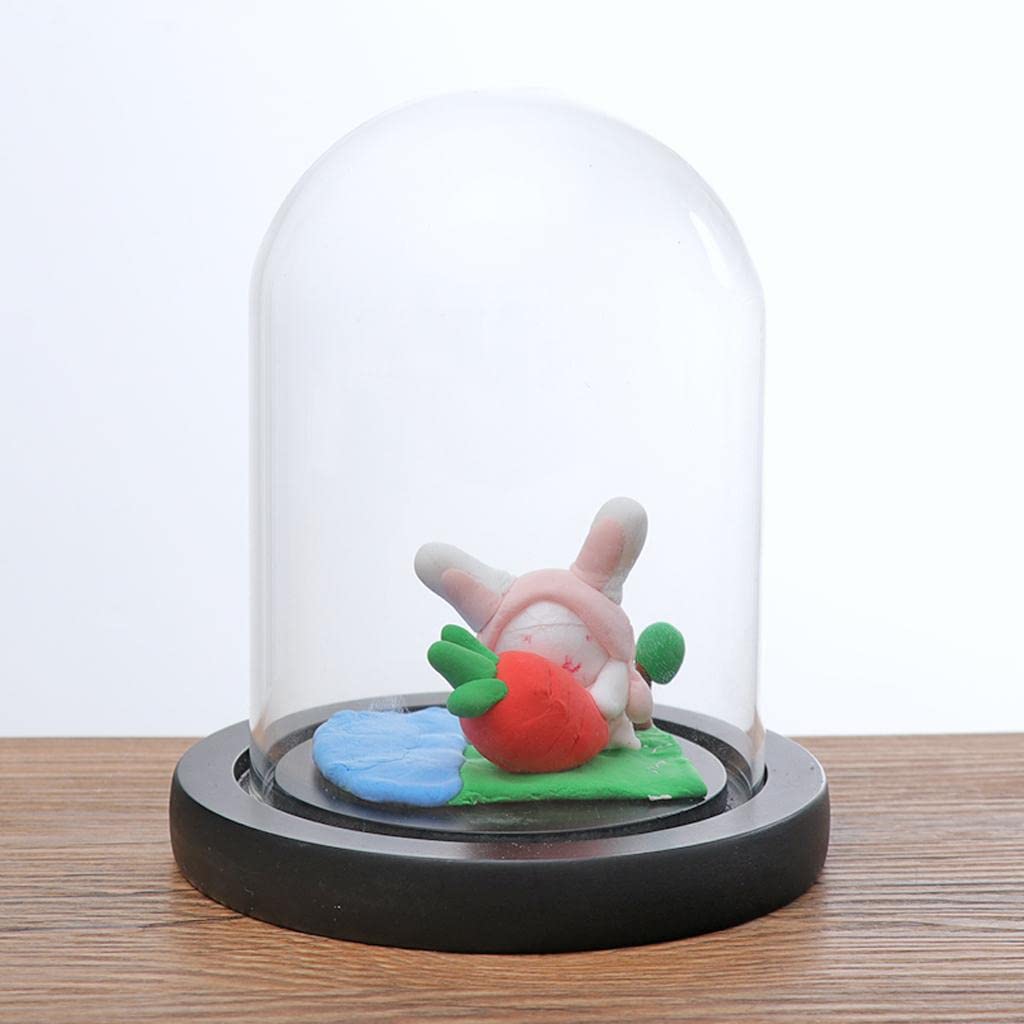 Fenteer Glashaube Glasglocke Glassturz mit Holzboden DIY Landschaften Fairy Garten Terrarium, Braun E