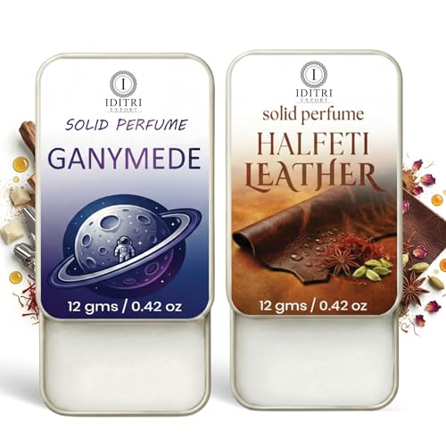 Image of Solid Perfume |Ganymede&Halfeti leather Alcohol Free Wax Perfume Balm, Long Lasting | Pocket Tin 12g, Pack Of 2| Non Greasy Smooth Glide, Travel Friendly Unisex Gifts He Or Her