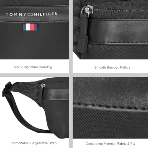 Image of Tommy Hilfiger Greenbelt Unisex Waist Pouch - Black | Adjustable Waist Strap & Branded Pullers All Over with Net Pockets Inside | 1 Compartment | 3 L Capacity | Water Resistant