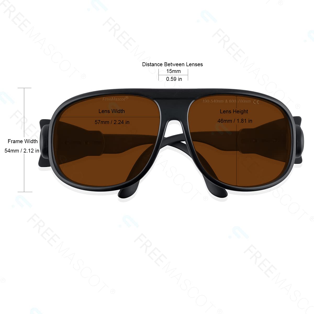 FREEMASCOT Lunettes de sécurité professionnelles OD 4+ 190 nm-540 nm/600 nm-760 nm laser pour lumière laser violet/bleu/vert et rouge (style de monture 1)