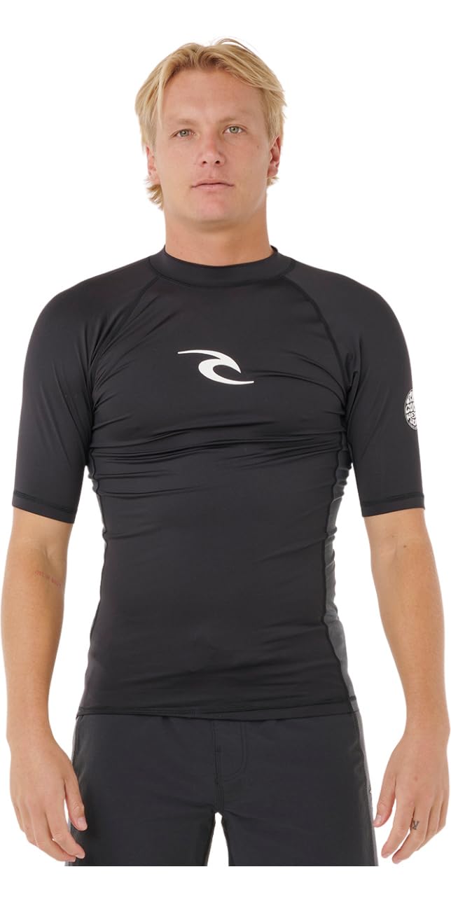 RIP CURL Mens Waves Short Sleeve Rash Vest - Black - S
