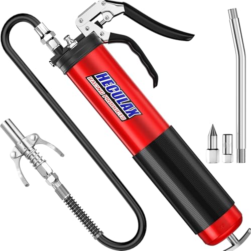 Bravex Grease Gun Heavy Duty 6000 PSI W/Quick Release Coupler Pistol Grip Grease Gun Kit with 14 oz Capacity - 18 inch Flex Hose Red