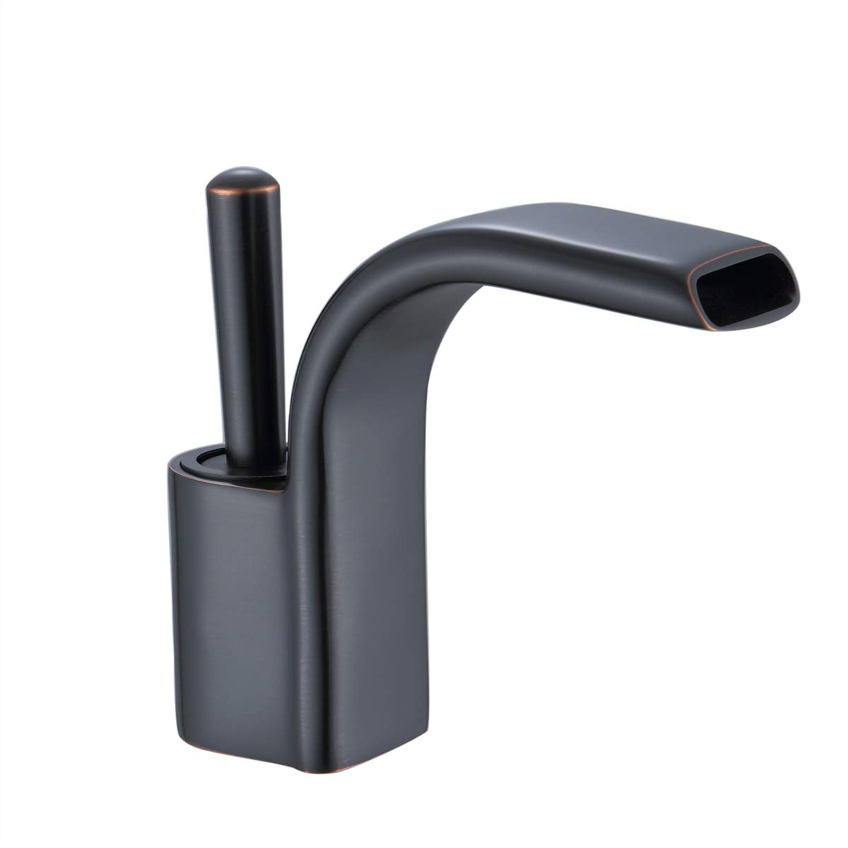 YUELIFE Single Handle Waterfall Bathroom Faucet with Lead Free Brass Body and Wide Spout, Commercial Deck Mounted Bathroom Faucets with Supply Hose, Black