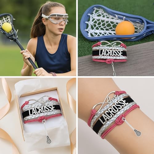 Image of SportyBella Lacrosse Bracelets For Girls - Adjustable Charm Bracelet w /Infinity Symbol & Silver Lacrosse Stick Charm. Friendship Bracelet Gifts for Players, Teams & Coaches