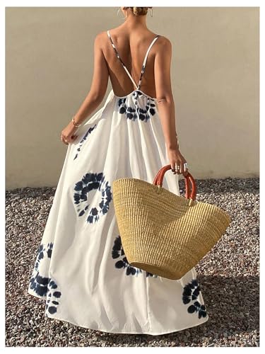 SOLY HUX Women's Boho Floral Print Backless Maxi Dress Tie Front Deep V Neck Sleeveless A Line Flowy Dresses2