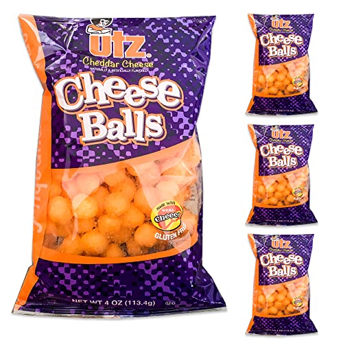 Utz Cheddar Cheese Balls - Cheesy, Delicious, Tasty - Gluten Free - Real Cheese - 4, 4oz bags