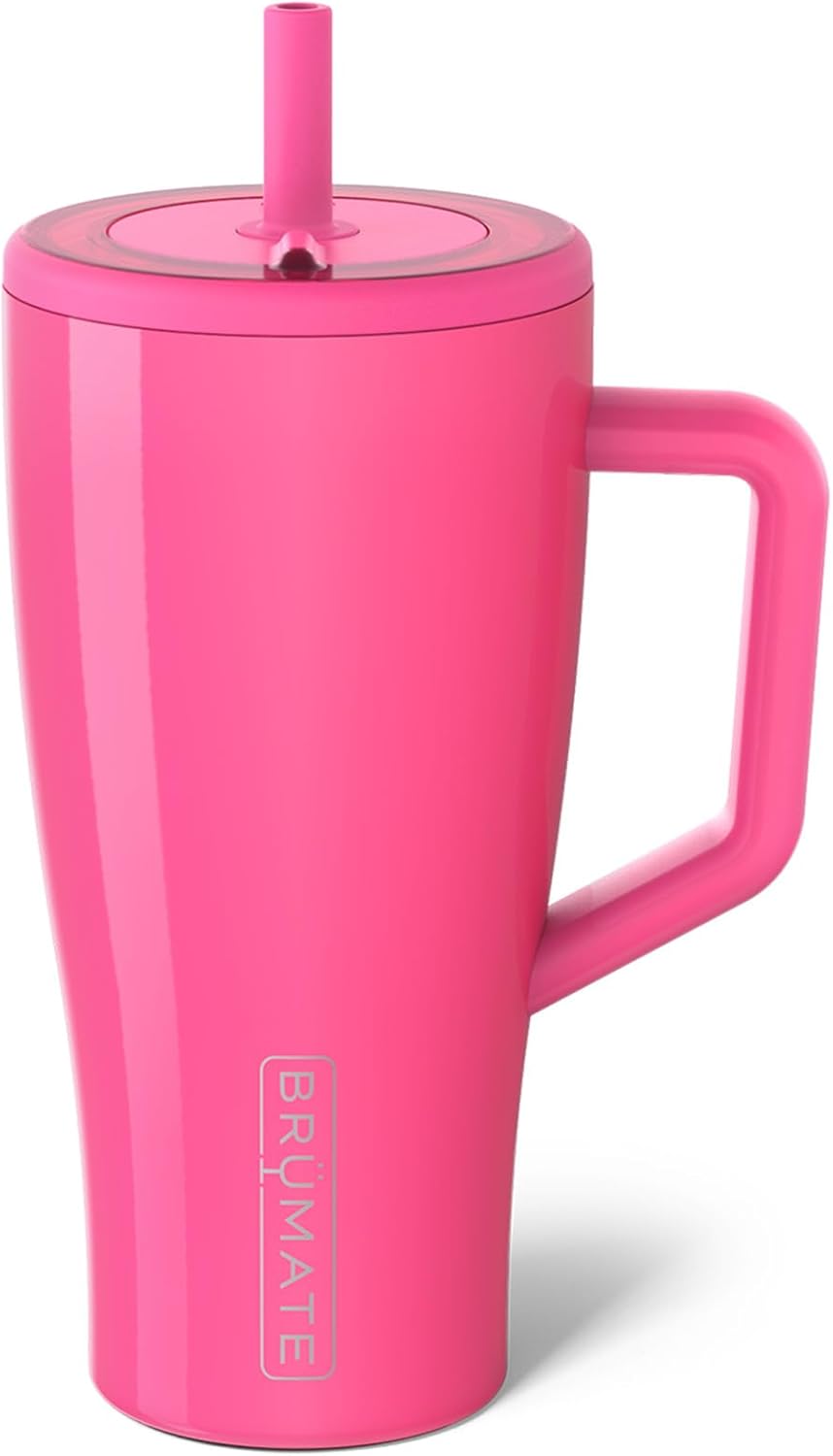 BrüMate Era 30 oz Tumbler with Handle and Straw | 100% Leakproof Insulated Tumbler with Lid and Straw | Made of Stainless Steel | Cup Holder Friendly Base | 30oz (Neon Pink) Neon Pink 30oz