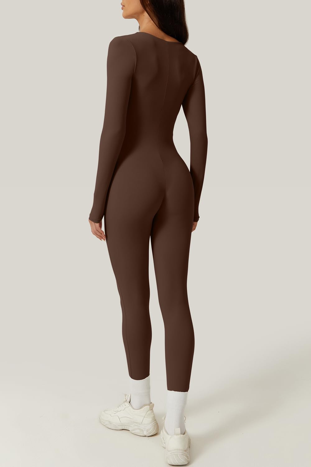 QINSEN Womens Sexy Square Neck Long Sleeve Full Length Leggings Bodycon Stretch Jumpsuit